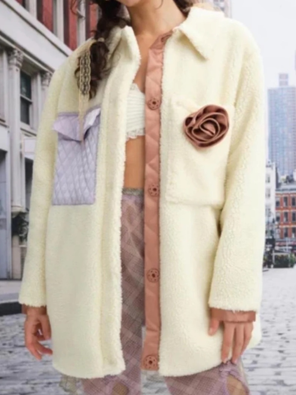For Love And Lemons Sz S Jacket Cream Teddy Coat Kawaii Twee Cute Cozy Fall Boho